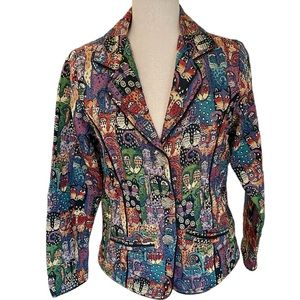 PARSLEY & SAGE Vintage Cat Tapestry Beaded Blazer Jacket